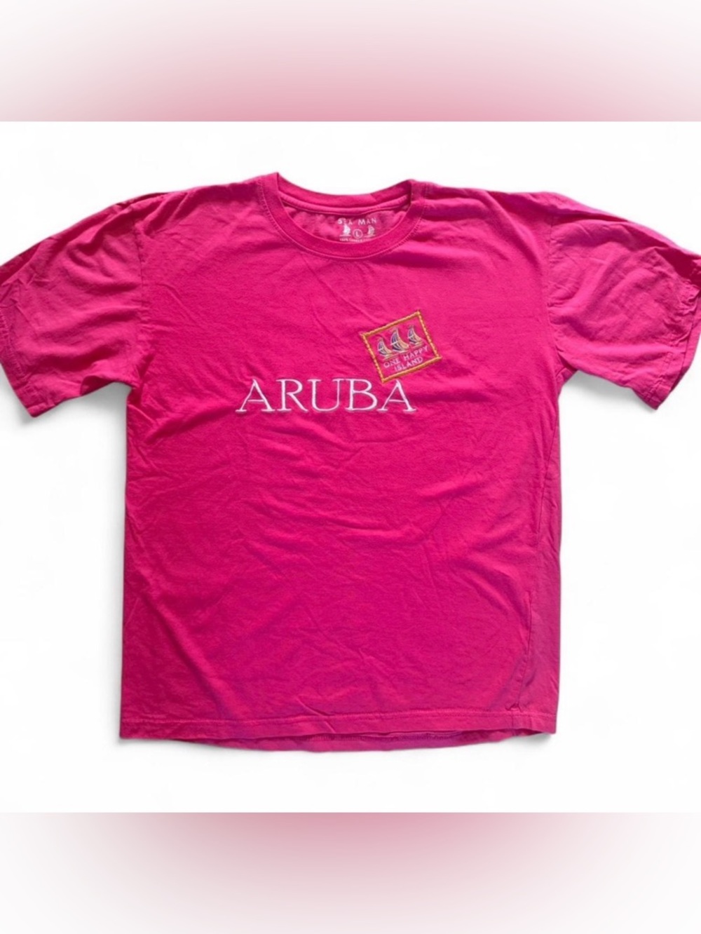 Aruba embroidered, pink cotton t-shirt Size L #aruba #summer